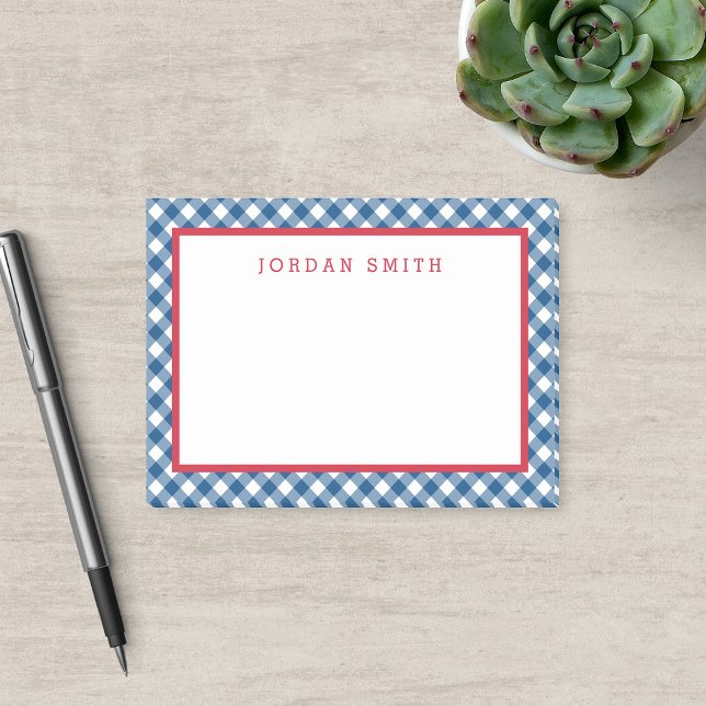 Blue Gingham mit Red Border Post-it Klebezettel (Von Creator hochgeladen)