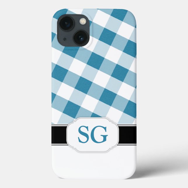 Blue Gingham Monogram Case-Mate iPad 2/3/4 iPhone Hülle (Rückseite)