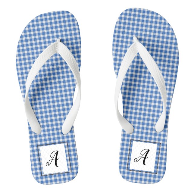 Blue Gingham Monogram Flip Flops (Fußbett)