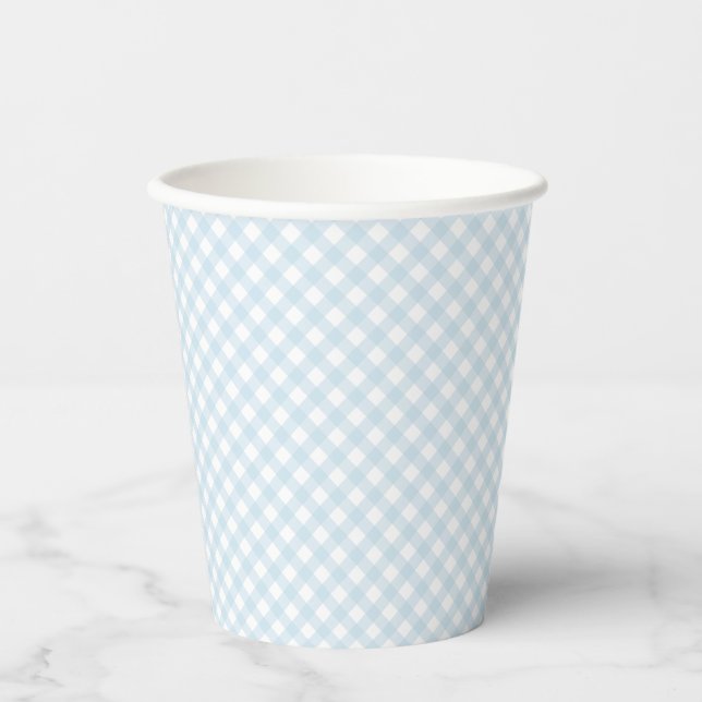 Blue Gingham niedliche einfache Babydusche Pappbecher (Vorderseite)