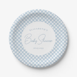 Blue Gingham niedliche, personalisierte Babydusche Pappteller