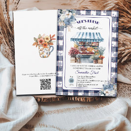 Blue Gingham Off the Market QR Code Bridal Shower  Einladung