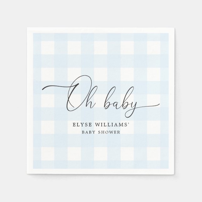 Blue Gingham Oh Baby Paper Napkin Serviette (Vorderseite)