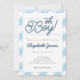 Blue Gingham "Oh Boy" Baby Shower Einladungen