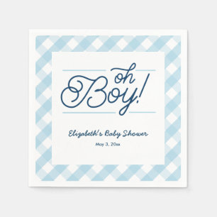 Blue Gingham "Oh Boy" Babydusche Napkins Serviette