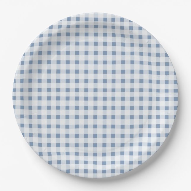 Blue Gingham Pappteller (Vorderseite)