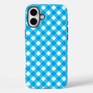 Blue Gingham Pattern iPhone 16 Plus Hülle