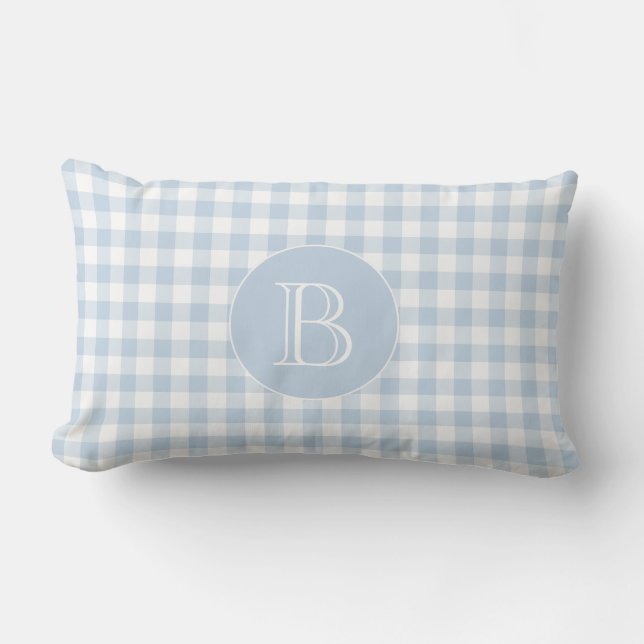 Blue Gingham Pattern Custom Monogram Lendenkissen (Vorderseite)