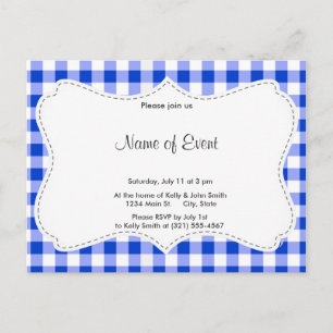 Blue Gingham Pattern Einladungspostkarte