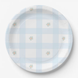 Blue Gingham Pattern florale CartoonParty-Lieferun Pappteller