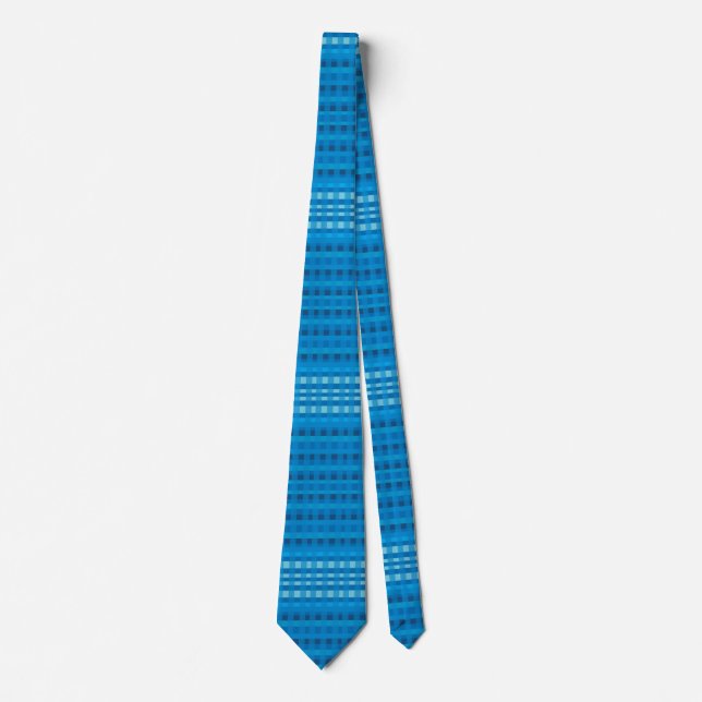 Blue Gingham Pattern Neck Tie Krawatte (Vorderseite)