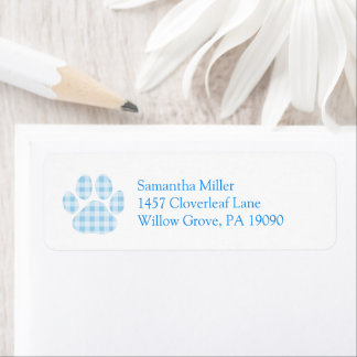 Blue Gingham Paw Print Return Address Label