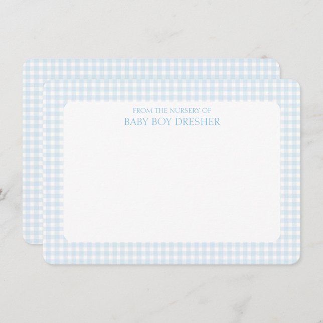 Blue Gingham Personalisiert Mitteilungskarte (Vorne/Hinten)