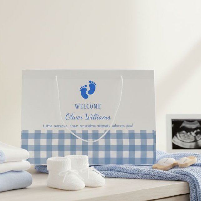 Blue Gingham Personalized Baby Welcome Gift Bag  Große Geschenktüte (Von Creator hochgeladen)