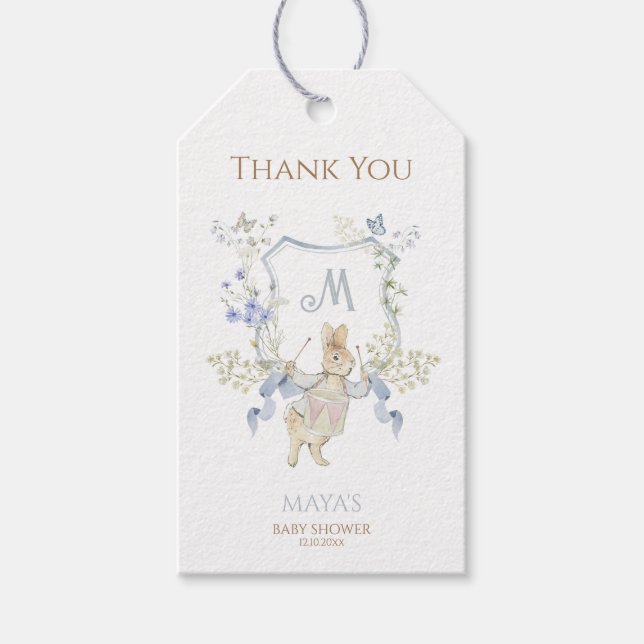 Blue Gingham Peter die Rabbit Baby Dusche MUTED BL Geschenkanhänger (Vorderseite)