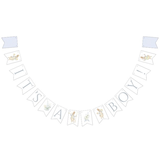 Blue Gingham Peter die Rabbit Baby Dusche MUTED BL Wimpelkette (Alle)