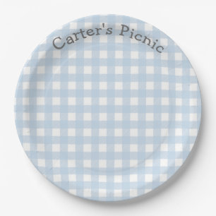 Blue Gingham Picnic Print Baby Geburtstagsparty Pappteller