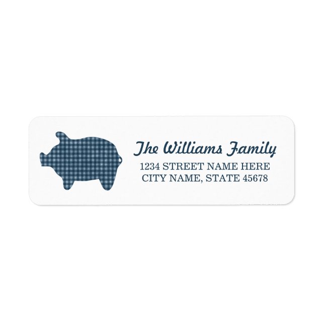 Blue Gingham Piggie Address Labels (Vorne)