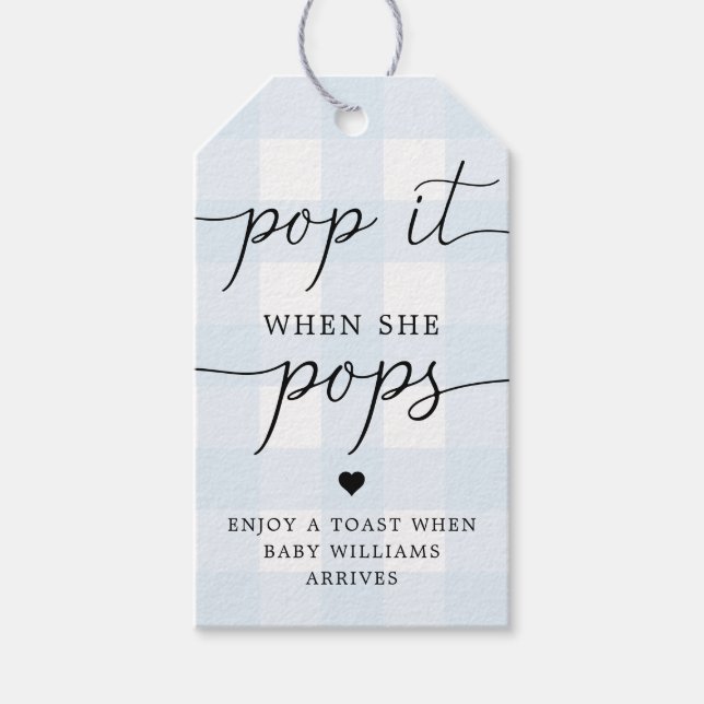 Blue Gingham Pop It, wenn sie Pop Tag bevorzugen Geschenkanhänger (Vorderseite)