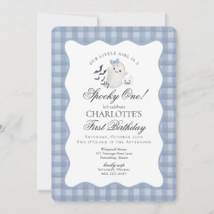 Blue Gingham Preppy Ghost Spooky 1. Geburtstag Einladung