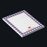 Blue Gingham & Red Crab Personalisiert Notepad Notizblock<br><div class="desc">Ein Notizblock mit blauem Gingham-Hintergrund. Abbildung einer roten Krabbe unten. Personalisieren Sie mit Ihrem Namen unter Krabbe.</div>