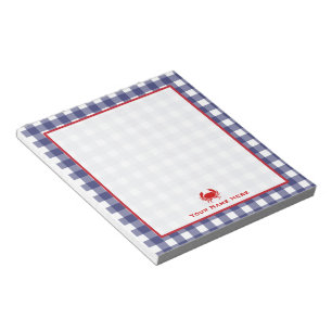 Blue Gingham & Red Crab Personalisiert Notepad Notizblock