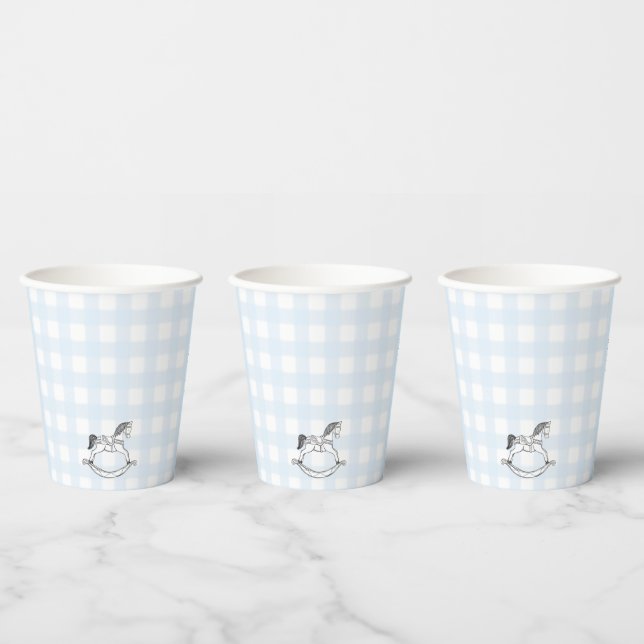 Blue Gingham Rocking Horcking Paper Cup Pappbecher (Multi)