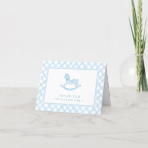Blue Gingham Rocking Horse Baby Danke Karte