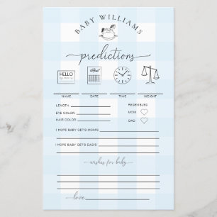 Blue Gingham Rocking Horse Baby Predictions Game