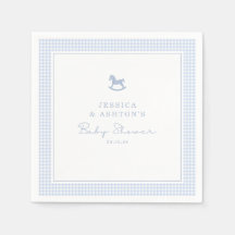 Blue Gingham Rocking Horse Baby Show Napkin