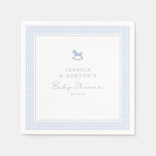 Blue Gingham Rocking Horse Baby Show Napkin Serviette