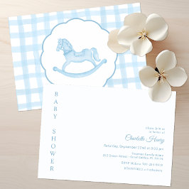 Blue Gingham Rocking Horse Baby Shower Einladung