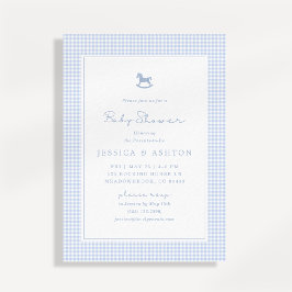Blue Gingham, Rocking Horse, Baby Shower Invite Ankündigung