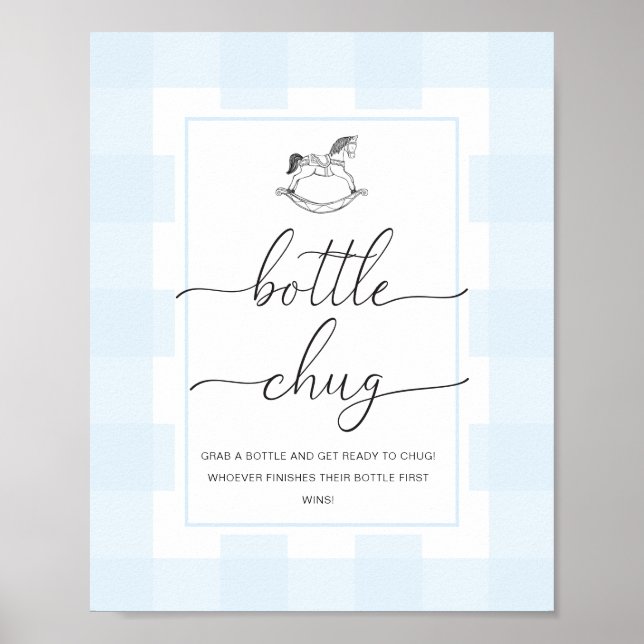 Blue Gingham Rocking Horse Bottle Chug Game Poster (Vorne)