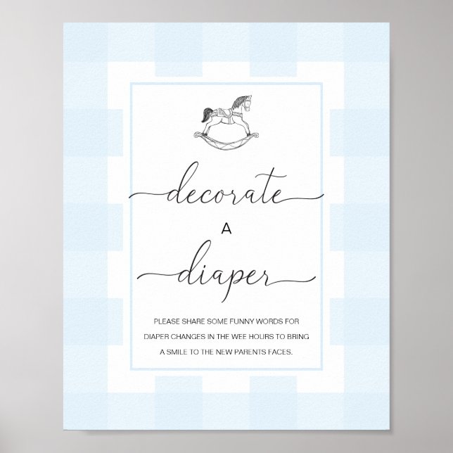 Blue Gingham Rocking Horse Dekorieren Ein Windelsp Poster (Vorne)