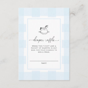 Blue Gingham Rocking Horse Diaper Raffle Card Begleitkarte