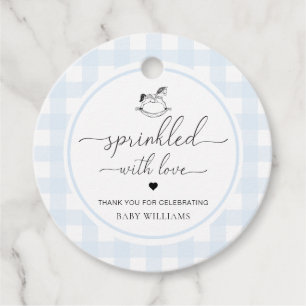 Blue Gingham Rocking Hose gesprinklt mit Liebe Geschenkanhänger