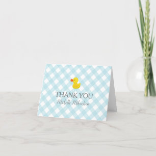 Blue Gingham Rubber Duckie Baby Duckie Dankeskarte