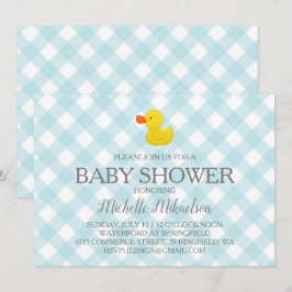 Blue Gingham Rubber Duckie Baby Duckie Einladung