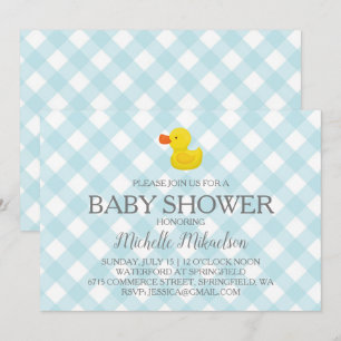 Blue Gingham Rubber Duckie Baby Duckie Einladung