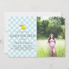 Blue Gingham Rubber Duckie Baby Duckie Foto Einladung