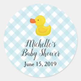Blue Gingham Rubber Duckie Baby Duckie Runder Aufkleber