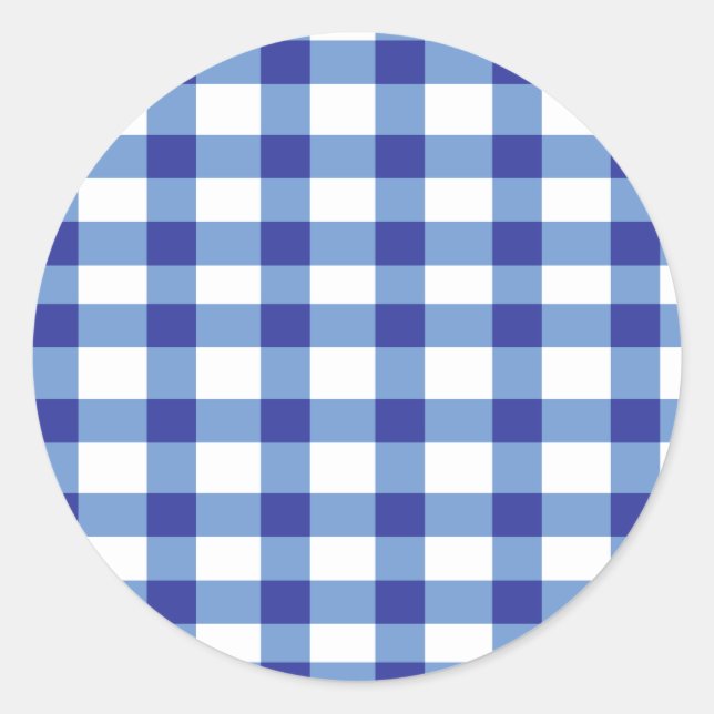 Blue Gingham Runder Aufkleber (Vorderseite)