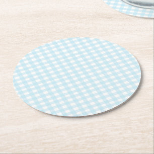 Blue Gingham Runder Pappuntersetzer