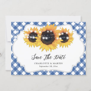 Blue Gingham Rustic Sunflower Wedding Foto Save The Date