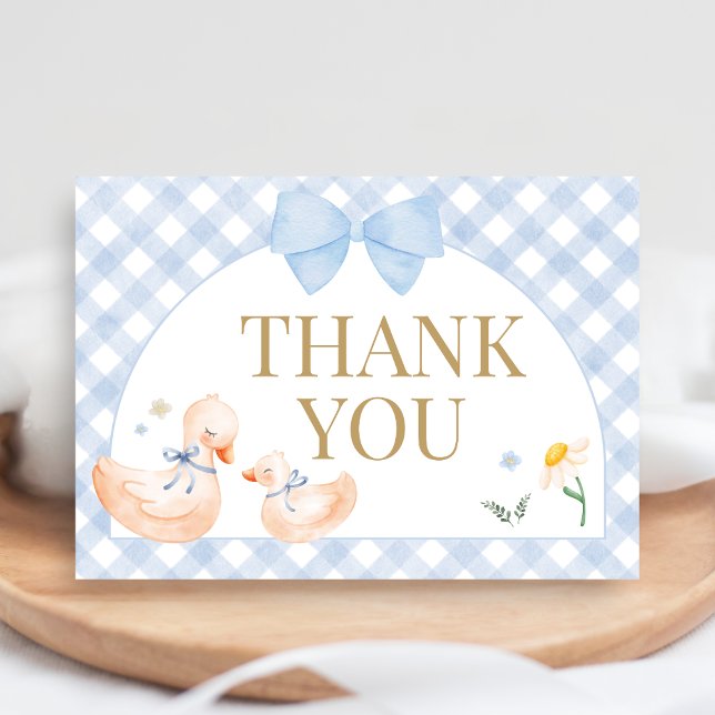 Blue Gingham Silly Goose Baby Shower Dankeskarte (Little Silly Goose Baby Shower Thank you Card)