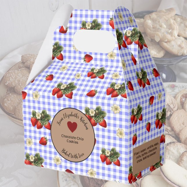 Blue Gingham Strawberries Food Gift Geschenkschachtel (Von Creator hochgeladen)