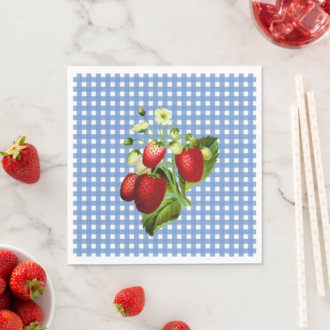 Blue Gingham & Strawberries Lunch Paper Napkin Serviette (Beispiel)