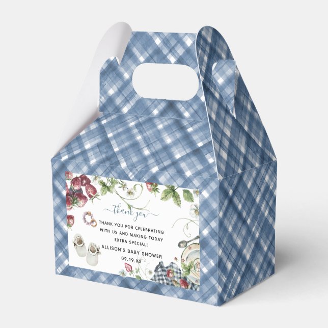 Blue Gingham | Summer Picnic Baby Dusche Geschenkschachtel (Vorderseite)