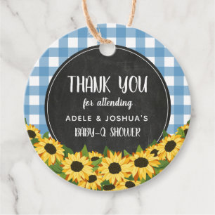 Blue Gingham & Sunflowers Baby-Q Dusche Vielen Dan Geschenkanhänger